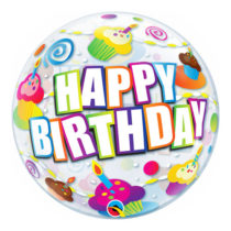 BIRTHDAY COLOURFUL CUPCAKES BUBBLE | 22 INCH QUALATEX