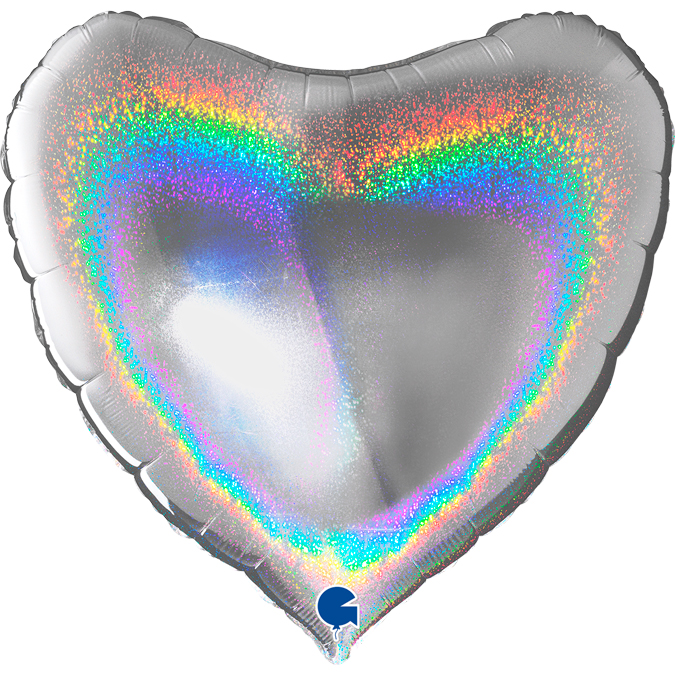 silver 36" heart glitter holographic foil balloon