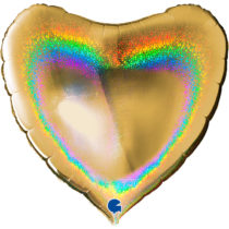 gold 36" heart glitter holographic foil balloon