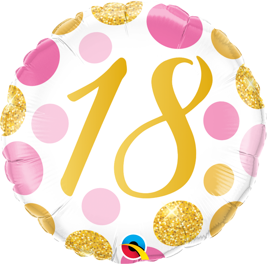 88173_88175B age 18 pink & gold dots 18 inch foil balloon qualatex