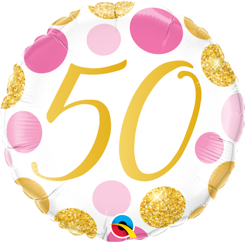 88185_88187B qualatex 18 inch age fifty 50 pink & gold dots foil balloon