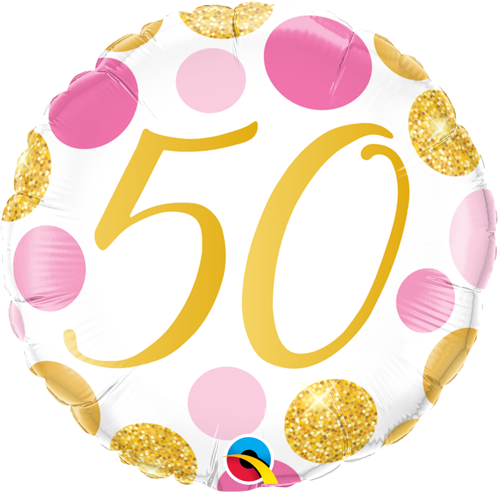 88185_88187B qualatex 18 inch age fifty 50 pink & gold dots foil balloon