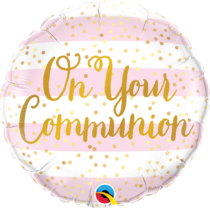pink stripe communion balloon