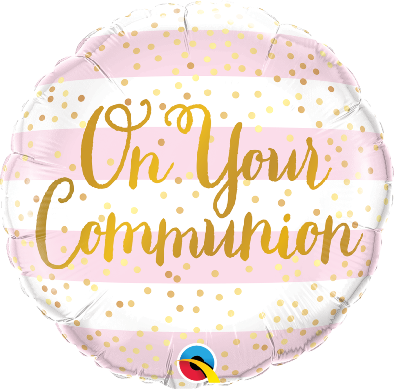 pink stripe communion balloon