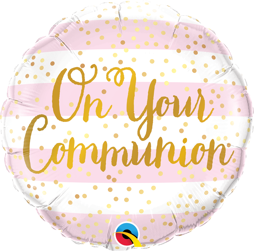 pink stripe communion balloon