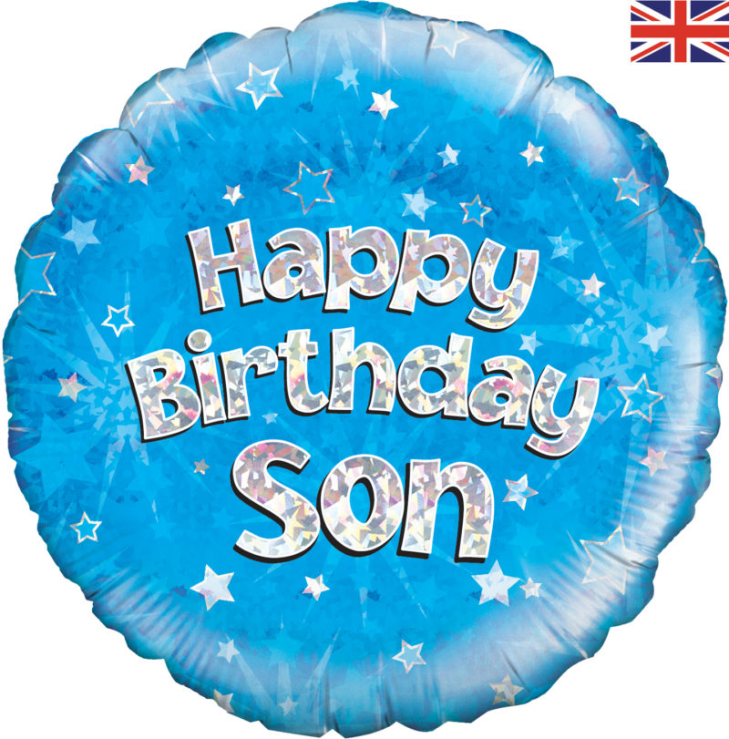 happy birthday son blue holographic 18" foil balloon