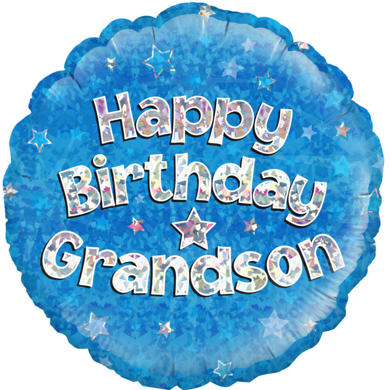 Copyright: Oaktree UK LTD 2015 happy birthday grandson blue holographic 18" foil balloon