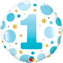 18 inch age 1 one blue dots qualatex foil balloon