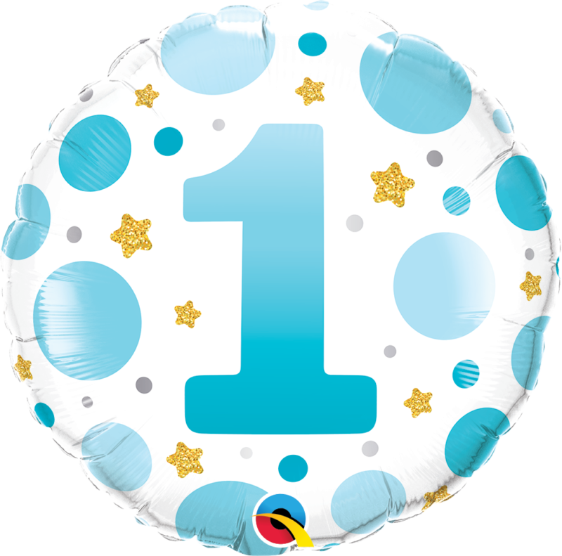23080_23082B 18 inch age 1 one blue dots qualatex foil balloon