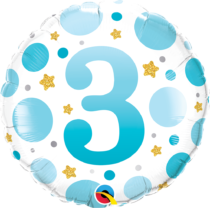 18 inch age 3 three blue dots qualatex balloon