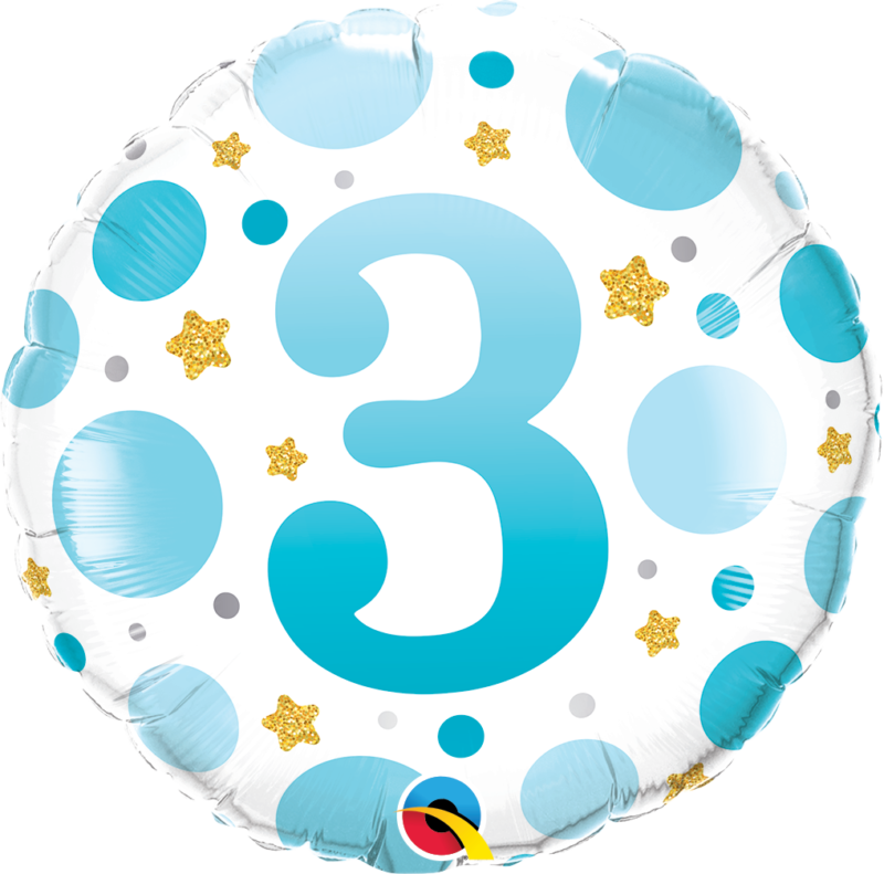 23096_23109B 18 inch age 3 three blue dots qualatex balloon