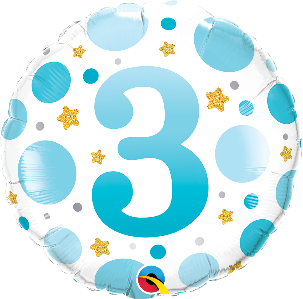 23096_23109B 18 inch age 3 three blue dots qualatex balloon