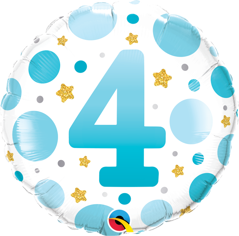 23112_23116B 18 inch age 4 four blue dots qualatex foil balloon