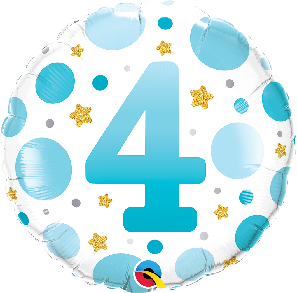 23112_23116B 18 inch age 4 four blue dots qualatex foil balloon