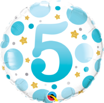 18 inch age 5 blue dots qualatex foil balloon