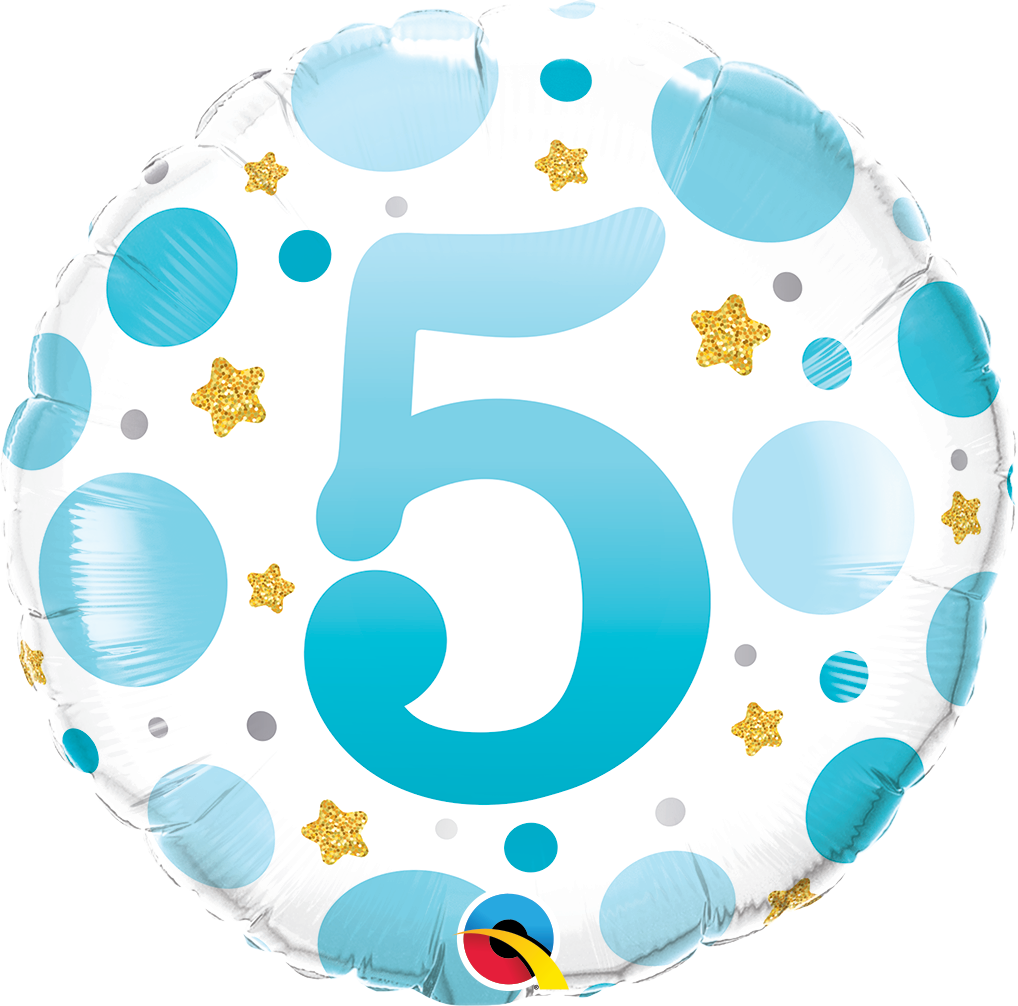 23117_23118B 18 inch age 5 blue dots qualatex foil balloon
