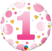 18 inch age 1 pink dots qualatex foil balloon