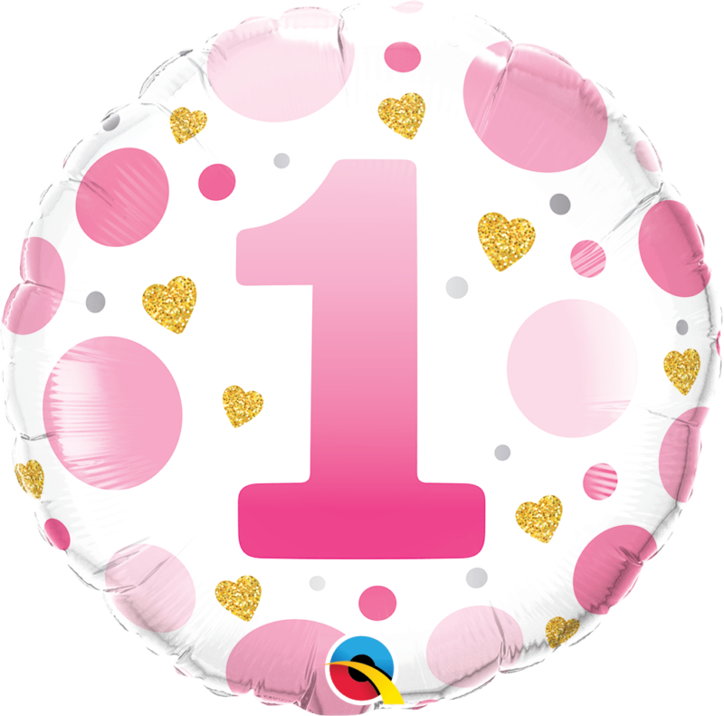 23119_23120B 18 inch age 1 pink dots qualatex foil balloon