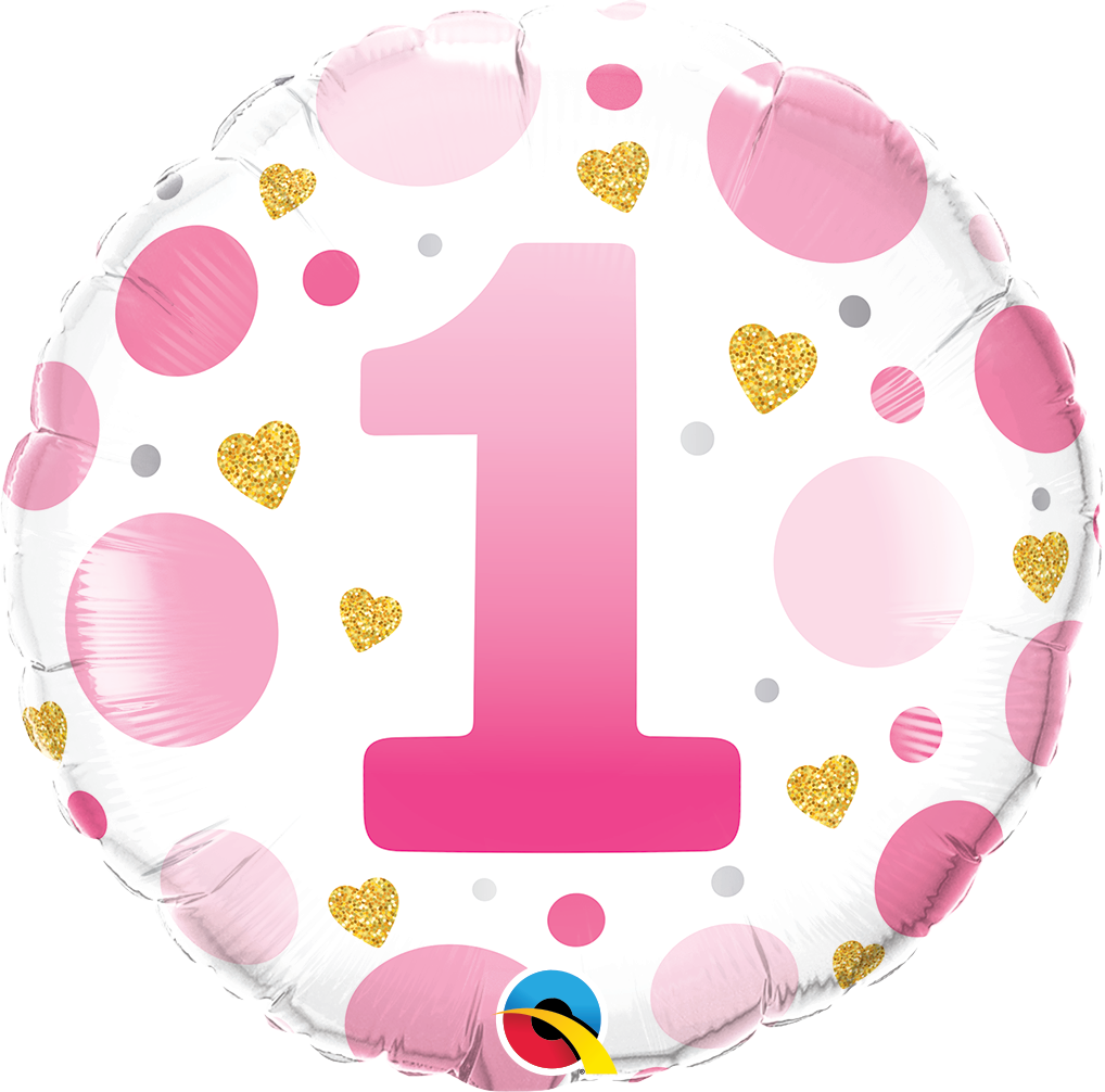 23119_23120B 18 inch age 1 pink dots qualatex foil balloon