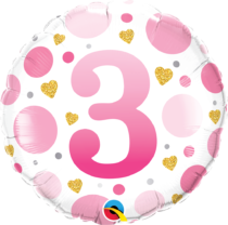 18 inch age 3 pink dots qualatex foil balloon