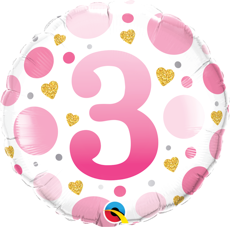 23123_23124B 18 inch age 3 pink dots qualatex foil balloon