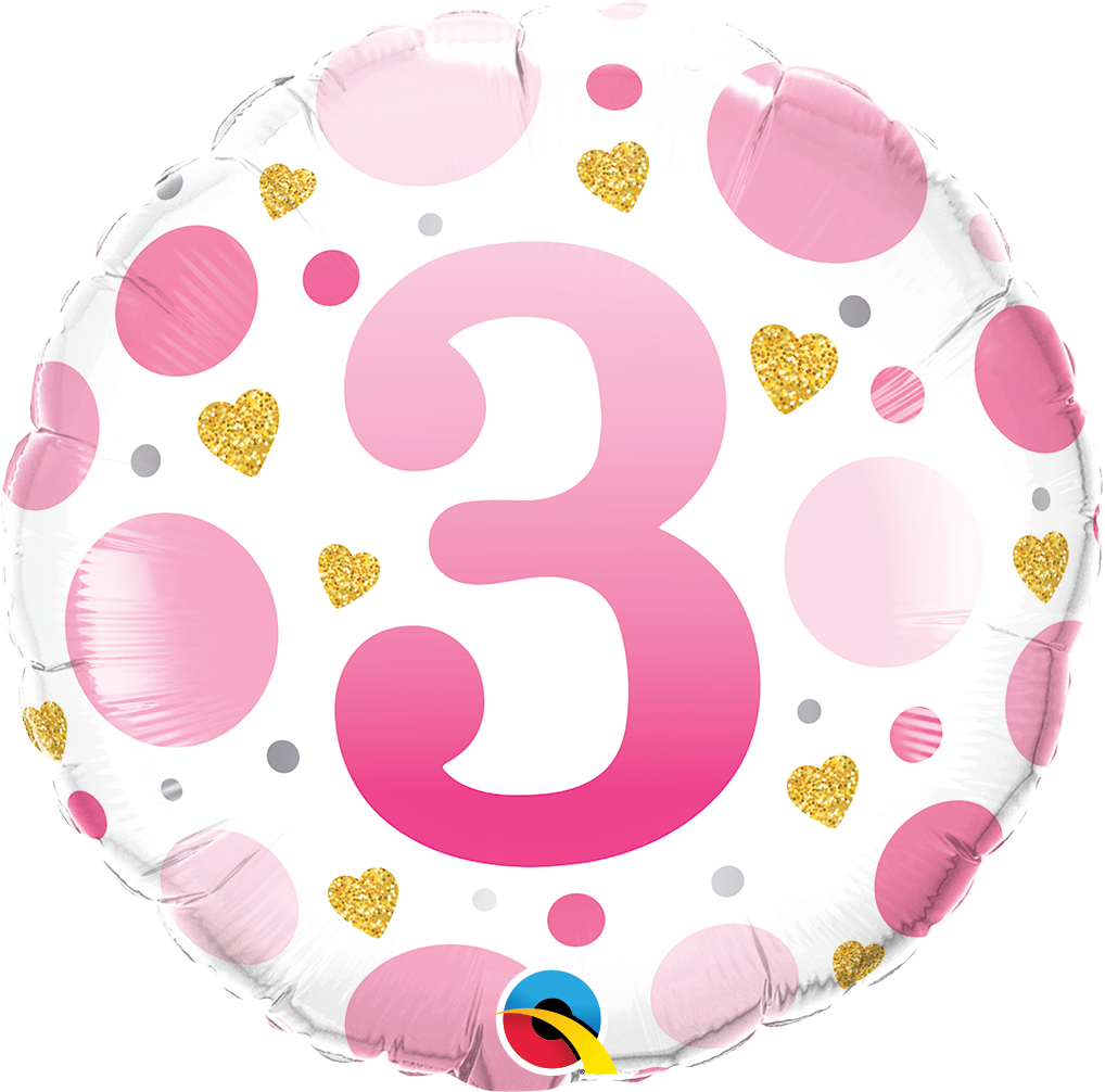 23123_23124B 18 inch age 3 pink dots qualatex foil balloon