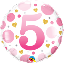 18 inch age 5 five pink dots qualatex foil balloon
