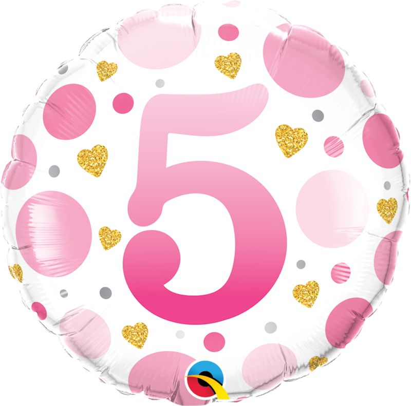 23153_23154B 18 inch age 5 five pink dots qualatex foil balloon