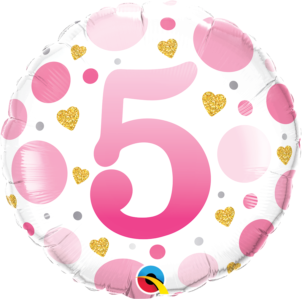 23153_23154B 18 inch age 5 five pink dots qualatex foil balloon