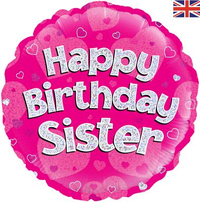 bg229110-HBDSister happy birthday sister pink holographic 18" foil balloon