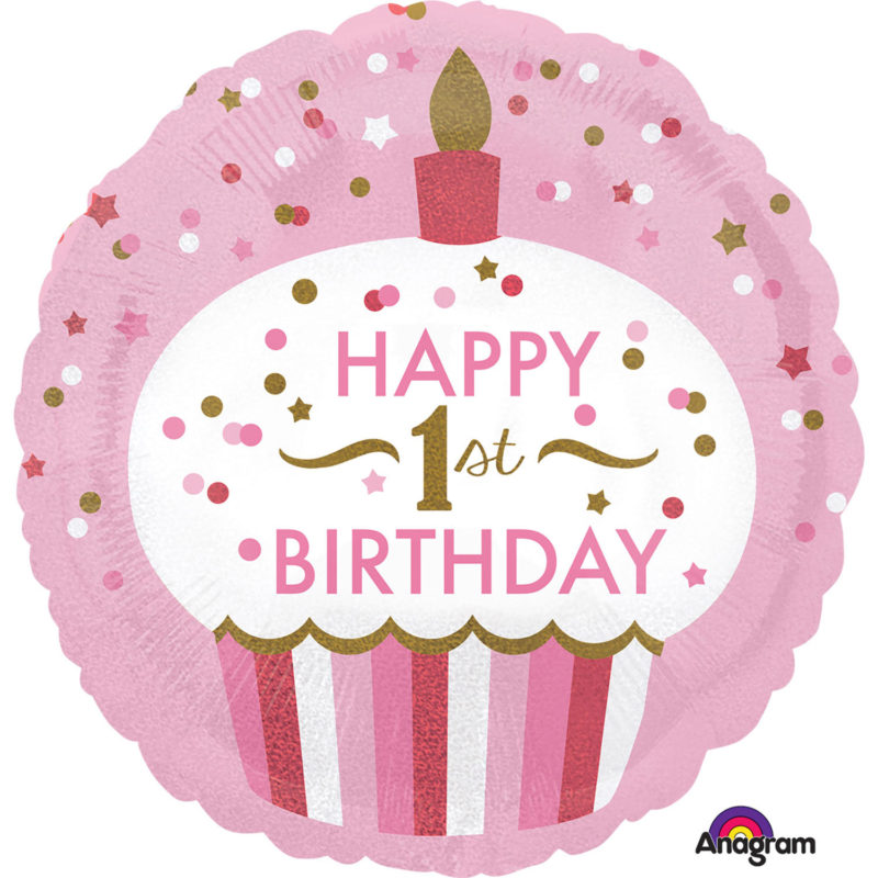1st birthday cupcake girl 18" foil balloon