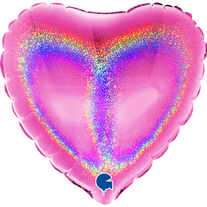 04061GHF-Heart-04inc-Glitter-Holographic-Fuxia glitter holographic fuxia 4" foil balloon