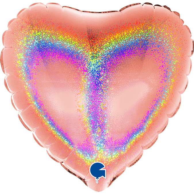 04083GHRG-Heart-04inc-Glitter-Holographic-Rose-Gold glitter holographic rose gold 4" heart foil balloon