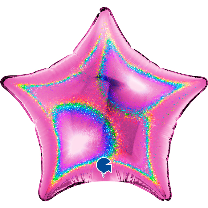 04261GHF-Star-04inc-Glitter-Holographic-Fuxia glitter holographic fuxia 4" star foil balloon