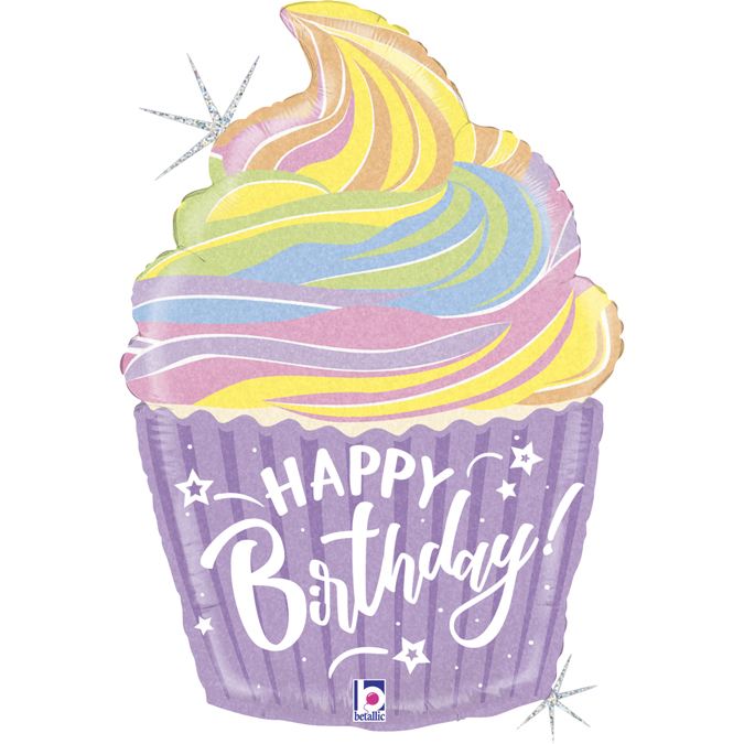 35961GH-Pastel-Birthday-Cupcake pastel birthday cupcake shape foil balloon