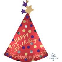 red satin party hat birthday supershape foil balloon