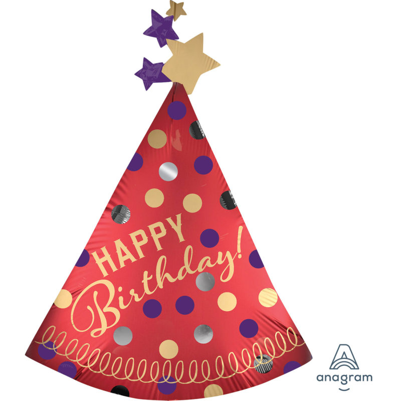 red satin party hat birthday supershape foil balloon