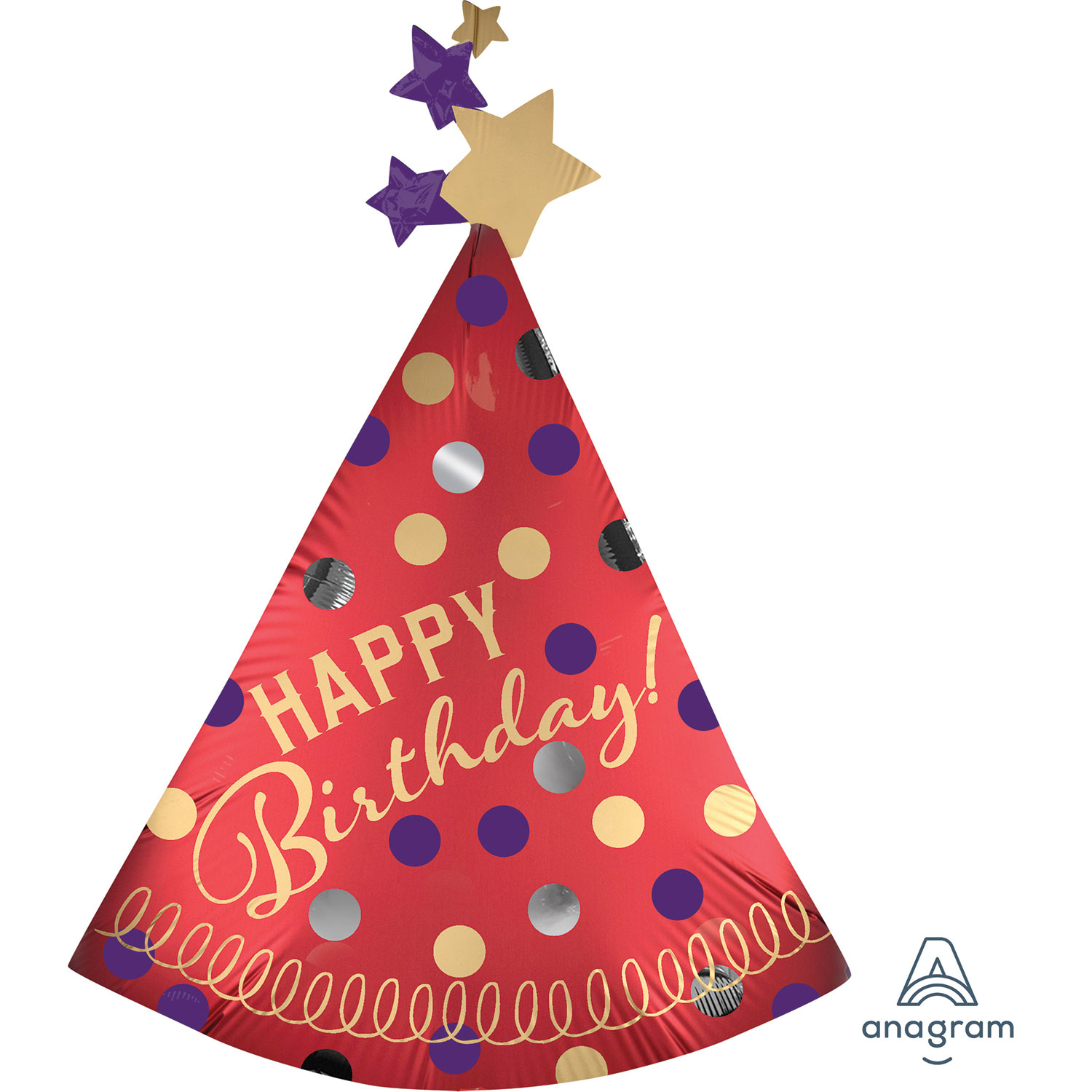 red satin party hat birthday supershape foil balloon
