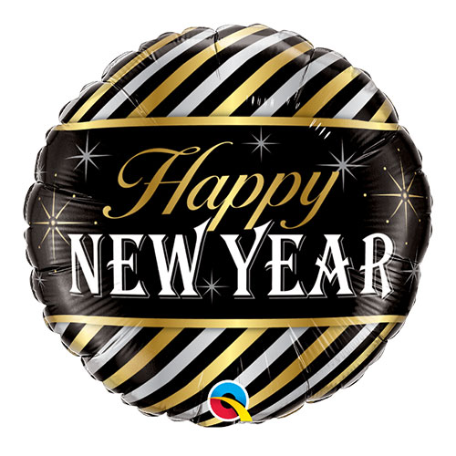 HAPPY NEW YEAR METALLIC STRIPES | QUALATEX 18" FOIL