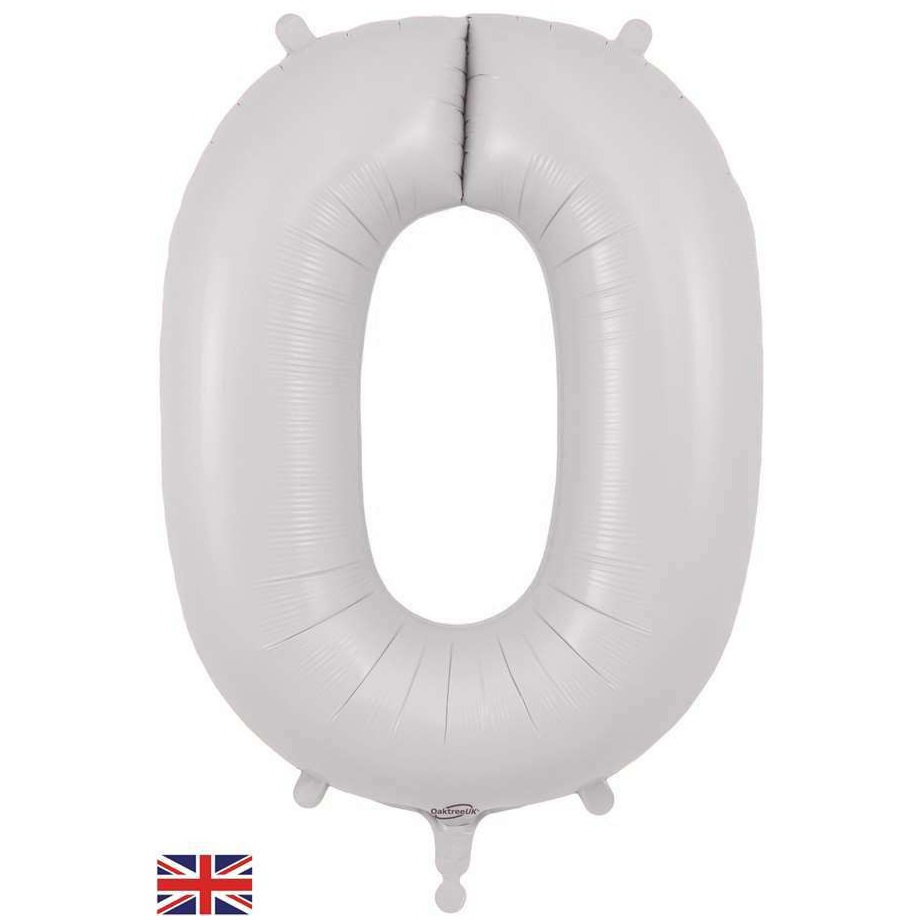 white satin number 0 foil balloon oaktree
